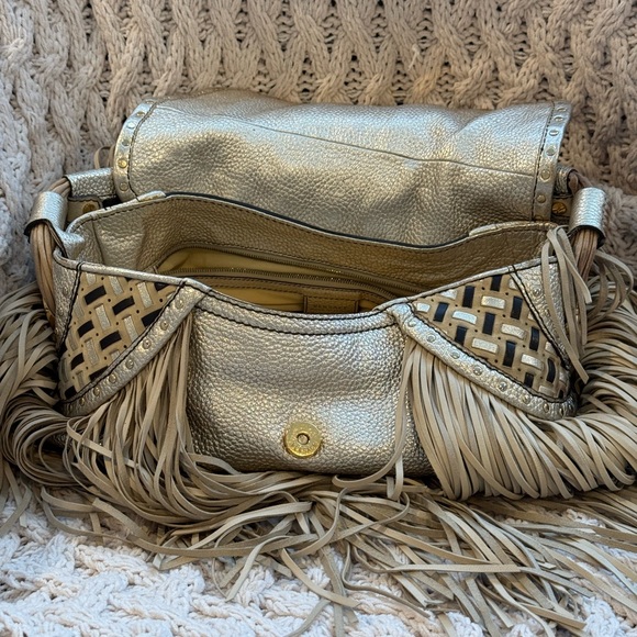 Vintage VERSACE Hobo Beige‎ Leather Suede Fringe Tassel Fringe Hand Bag Tassle - Picture 11 of 15